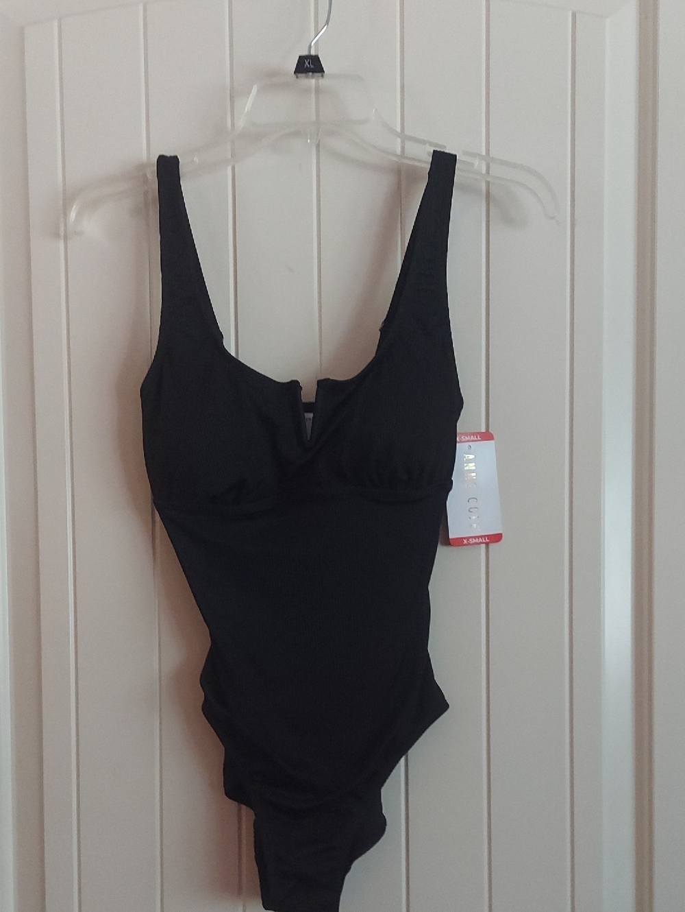 NWT Anne Cole Black Scallop Neck  One-Piece